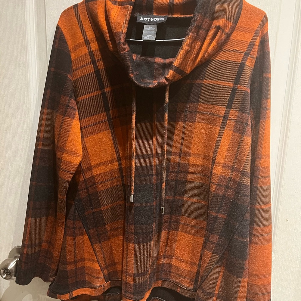 Soft Works Orange Plaid Poncho